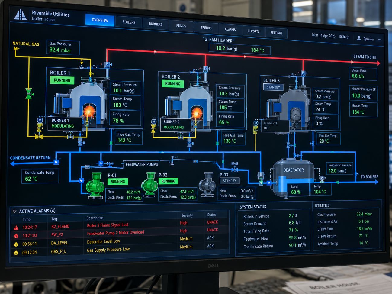 Диспетчеризация котельной - SCADA-мнемосхема на мониторе