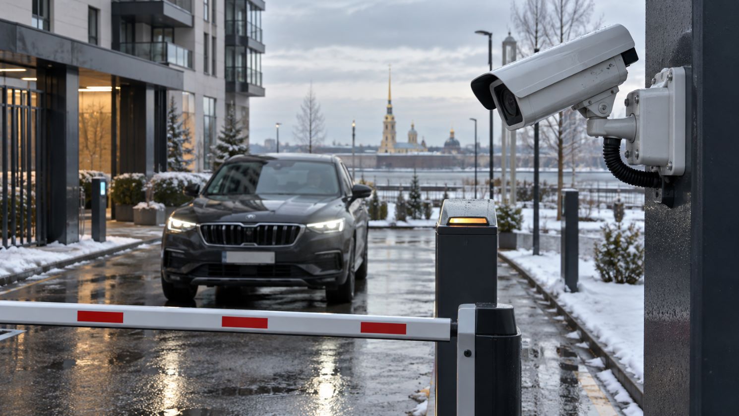 Камера распознавания автомобильных номеров на парковке