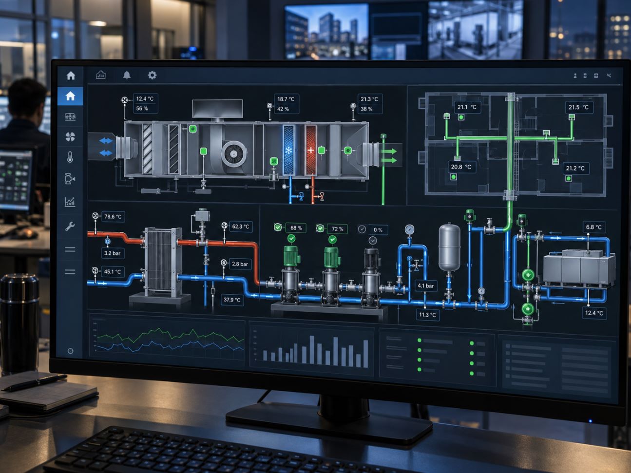 Мнемосхема инженерных систем здания в SCADA