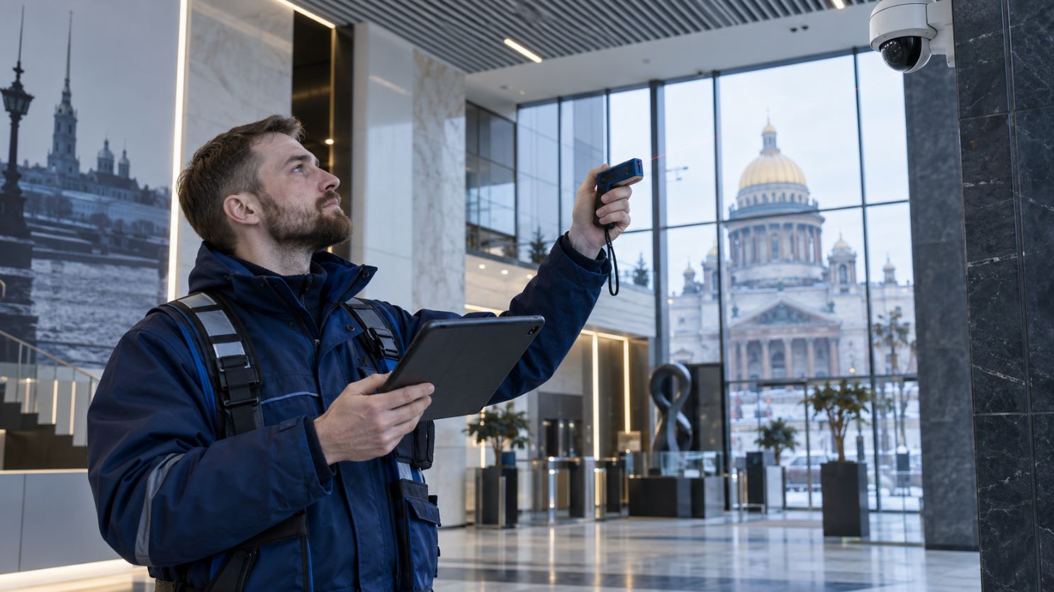 Обследование производственного объекта инженером перед проектированием видеонаблюдения