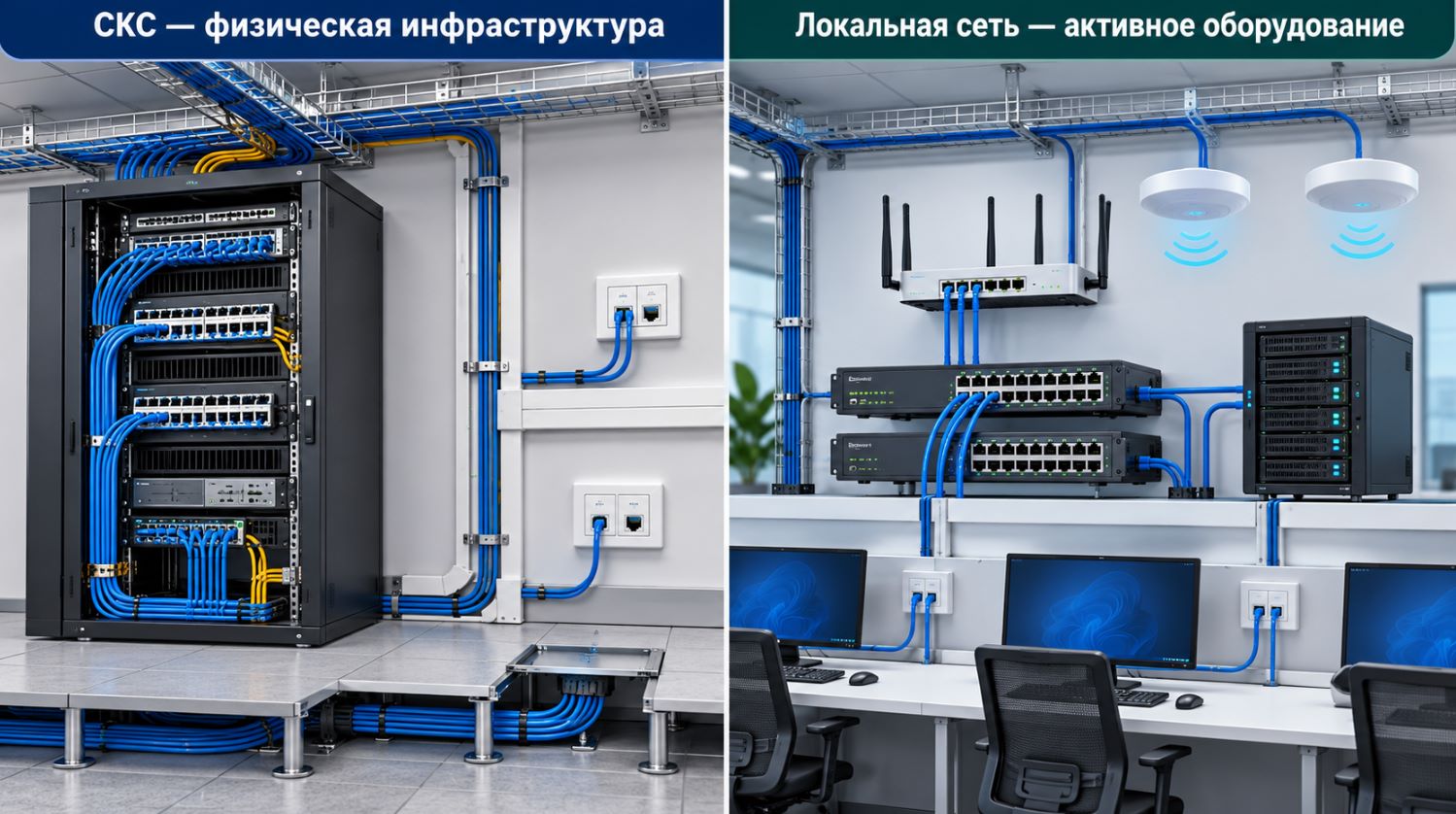 Сравнение СКС и локальной сети: физическая инфраструктура и активное сетевое оборудование