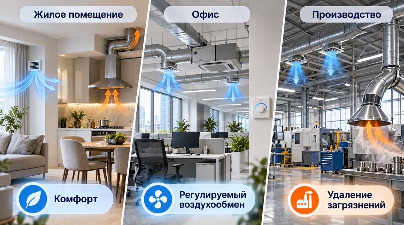 Виды вентиляции для жилых, офисных и промышленных помещений